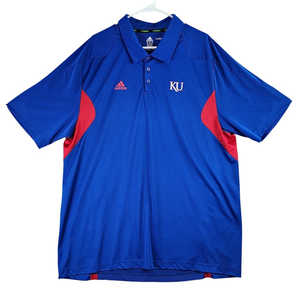 Adidas Kansas Jayhawks‎ Polo Shirt Mens 2XL Blue Climalite Adizero Sporty NCAA